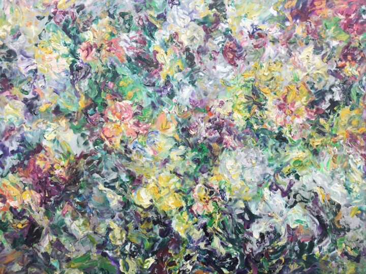 Painting titled "Abstract flowers" by Anna Privaloff, Original Artwork, Oil