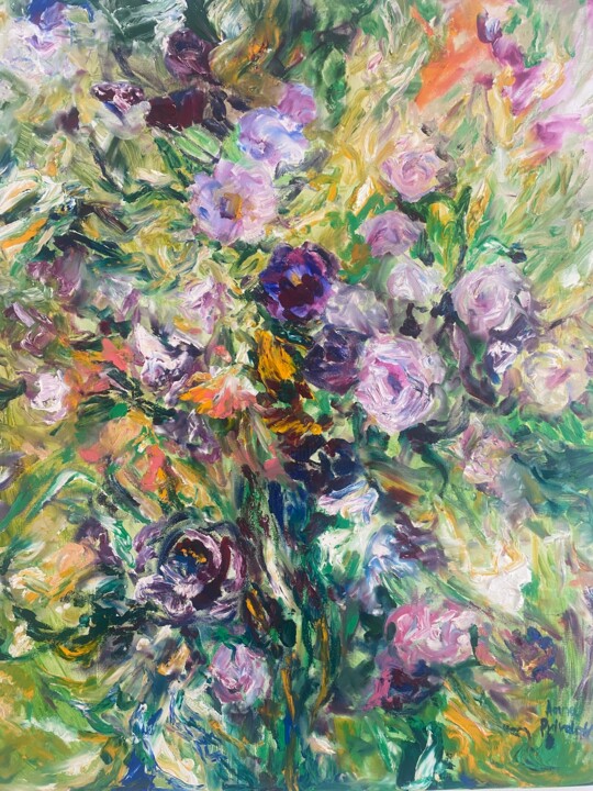 Painting titled "flower rhapsody" by Anna Privaloff, Original Artwork, Oil Mounted on Wood Stretcher frame