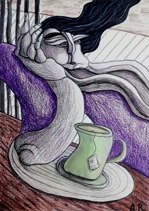 Drawing titled "A chamomile tea." by Anna Reshetnikova, Original Artwork, Pencil
