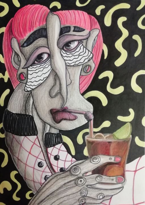 Drawing titled ""Cuba Libre"" by Anna Reshetnikova, Original Artwork, Marker