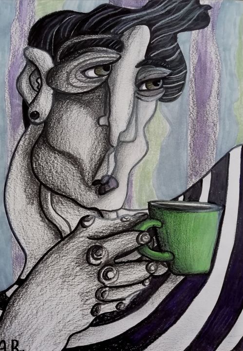 Drawing titled "A first cup." by Anna Reshetnikova, Original Artwork, Pencil
