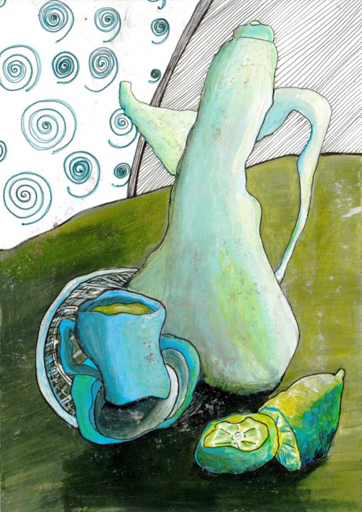 Malerei mit dem Titel "Teatime" von Anna Reshetnikova, Original-Kunstwerk, Acryl