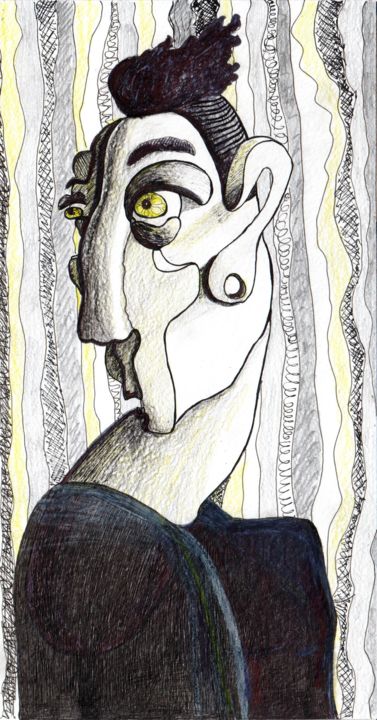 Drawing titled "Yellow eyes" by Anna Reshetnikova, Original Artwork, Pencil