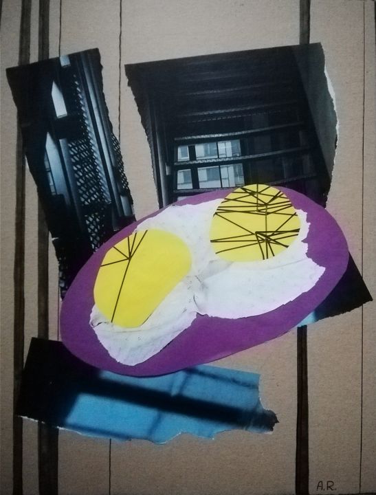 Collages intitolato "Fried eggs and the…" da Anna Reshetnikova, Opera d'arte originale, Collages