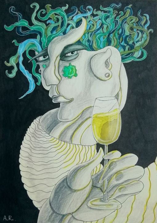 Dibujo titulada "Meet Medusa" por Anna Reshetnikova, Obra de arte original, Rotulador