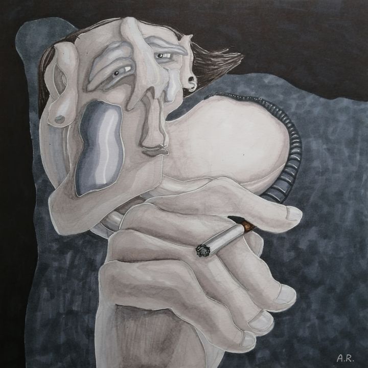 「Long conversations」というタイトルの描画 Anna Reshetnikovaによって, オリジナルのアートワーク, マーカー