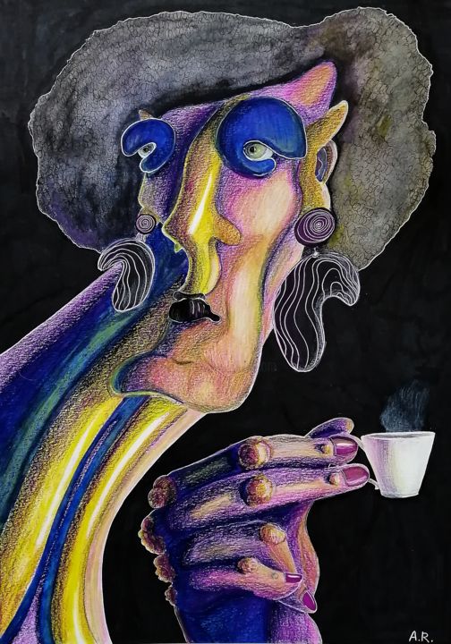 Drawing titled "A tea party" by Anna Reshetnikova, Original Artwork, Pencil