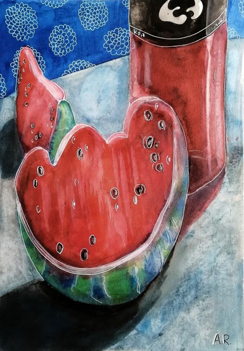 Painting titled "In a red mood" by Anna Reshetnikova, Original Artwork, Ink