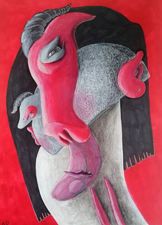 Dessin intitulée "This is a red world." par Anna Reshetnikova, Œuvre d'art originale, Marqueur