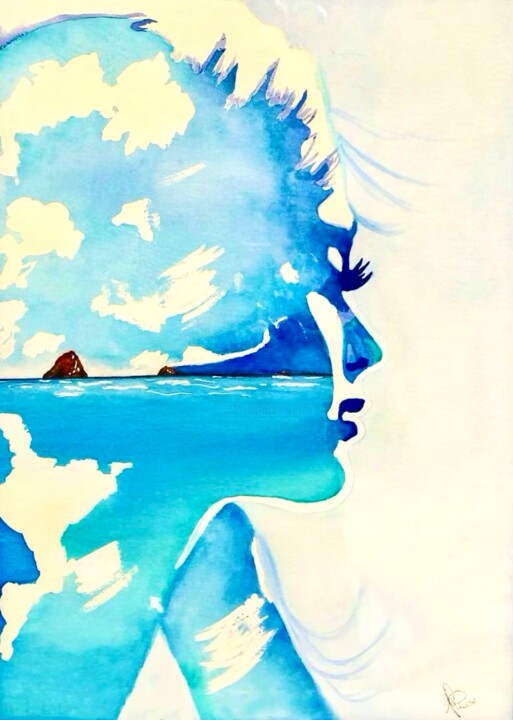 Peinture intitulée "Deep blue" par Annarita Pancini, Œuvre d'art originale, Aquarelle