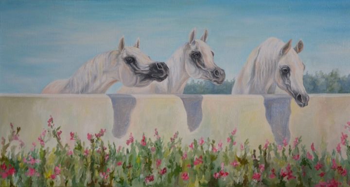 Painting titled "Белые лошади" by Anna Emelianova, Original Artwork, Oil