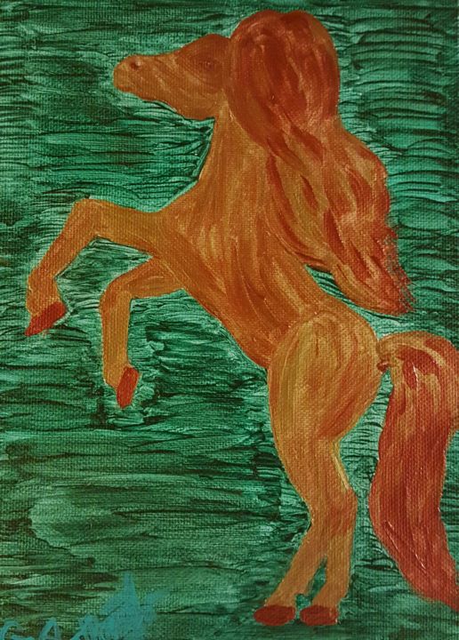 Painting titled "Golden horse" by Anna Gogoleva, Original Artwork, Acrylic