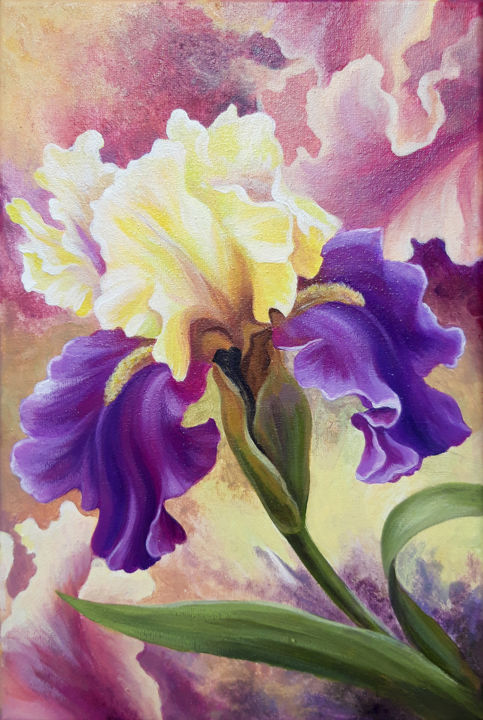 Painting titled "Purple iris" by Anna Steshenko, Original Artwork, Acrylic