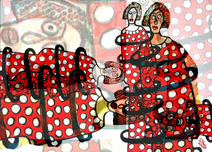 Digital Arts titled "Flamenco Lolitas." by Anna Tóth, Original Artwork, Digital Painting