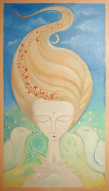 Painting titled "Moon" by Anni Boreiko, Original Artwork, Oil