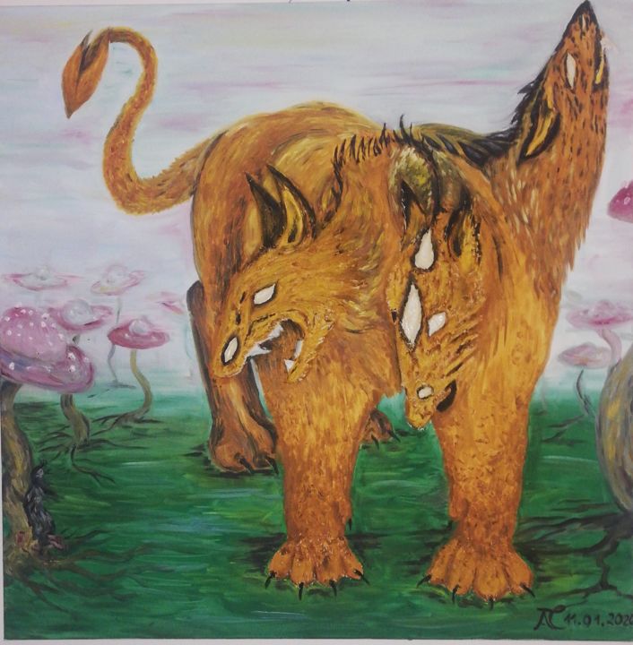 Malerei mit dem Titel "Kerberos" von Annchristin Täuber, Original-Kunstwerk, Öl