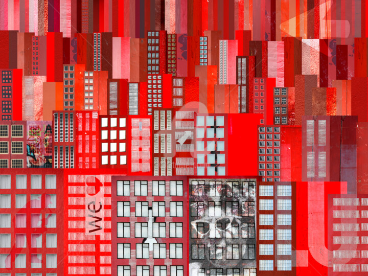 Photography titled "Buildings #red city#" by Aal, Original Artwork, Manipulated Photography