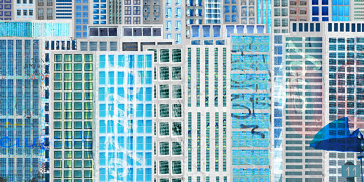 Photography titled "Buildings N°11 #Blu…" by Aal, Original Artwork, Photo Montage Mounted on Aluminium
