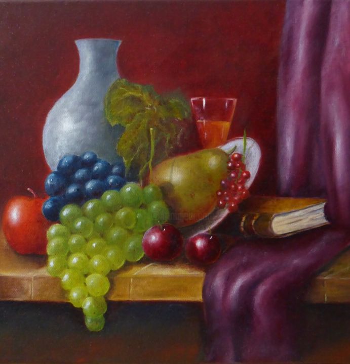 Peinture intitulée "Nature morte Platea…" par Anne Aumont, Œuvre d'art originale, Huile