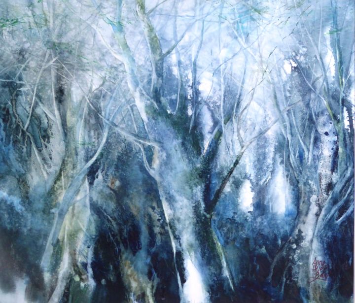 Pintura intitulada "2705-la-foret-des-r…" por Anne Baron, Obras de arte originais, Aquarela