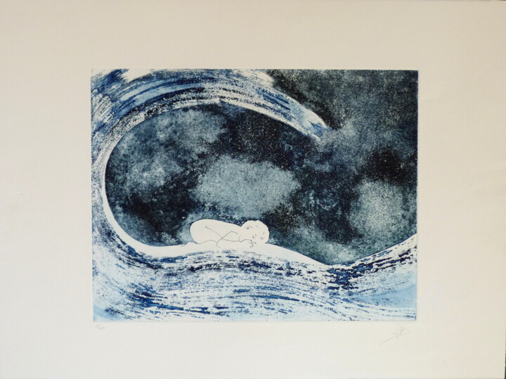 Printmaking titled "gestation1" by Anne Bidaut, Original Artwork, Etching Mounted on Cardboard