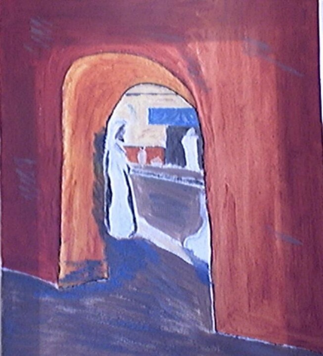 Peinture intitulée "Porte de La  Kasbah" par Anne Boscherini, Œuvre d'art originale, Huile