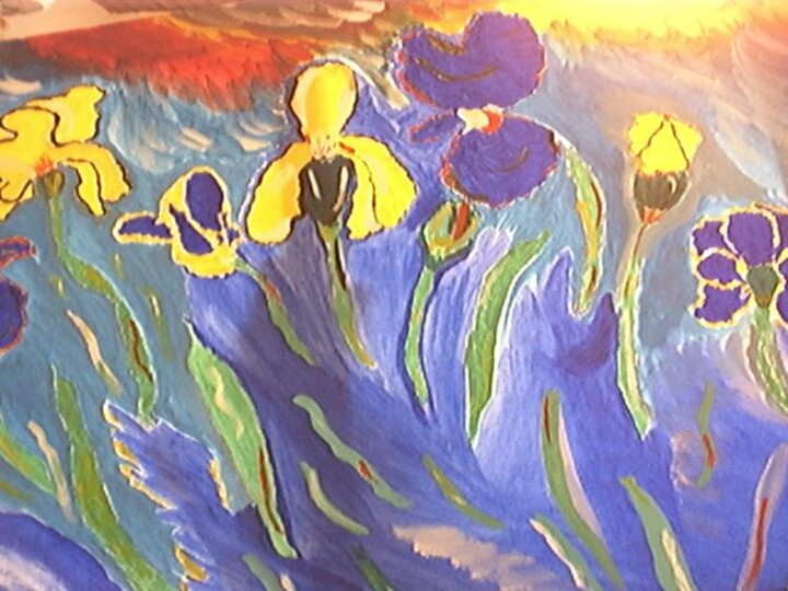 Peinture intitulée "Délire en Iris" par Anne Boscherini, Œuvre d'art originale, Huile