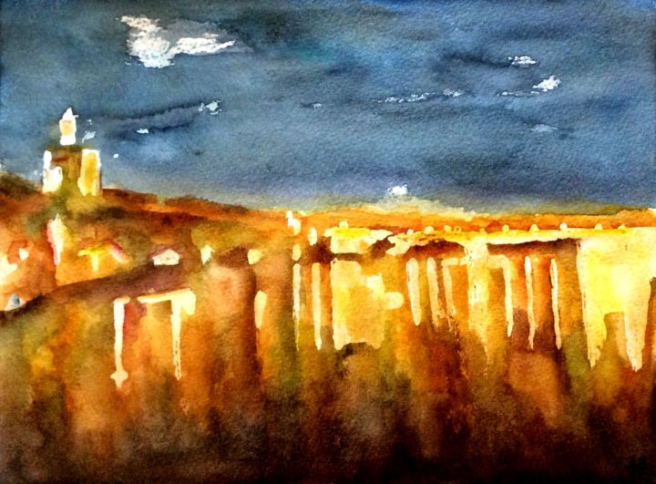 Painting titled "Le pont d'or" by Anne Brigaud, Original Artwork