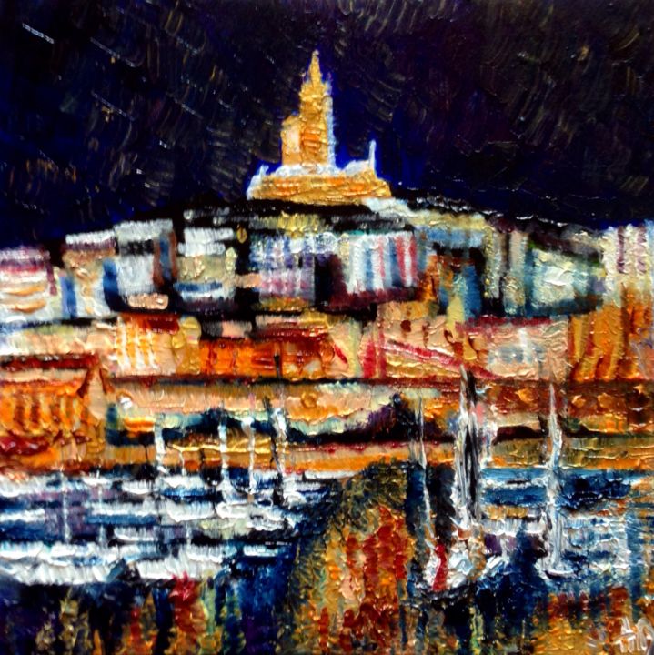 Pintura intitulada "Marseille dort" por Anne Brigaud, Obras de arte originais