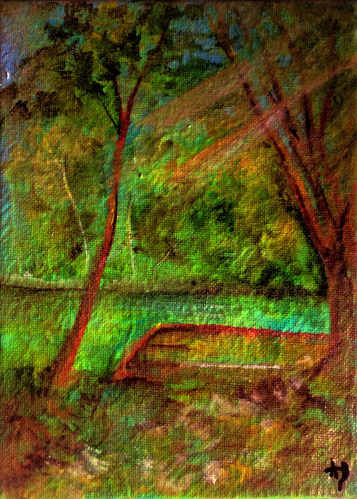 Painting titled "Deux arbres en bord…" by Anne Brigaud, Original Artwork