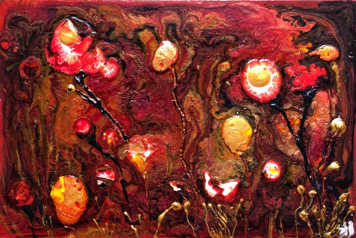 Painting titled "Coquelicots #2" by Anne Brigaud, Original Artwork