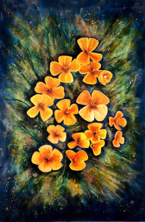 Painting titled "Papaver orange" by Anne Brigaud, Original Artwork