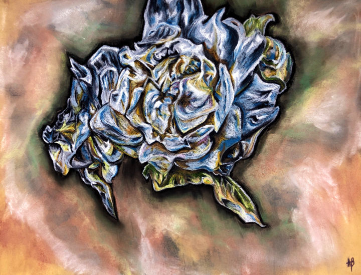 Pintura intitulada "Fleurs contournées" por Anne Brigaud, Obras de arte originais, Pastel