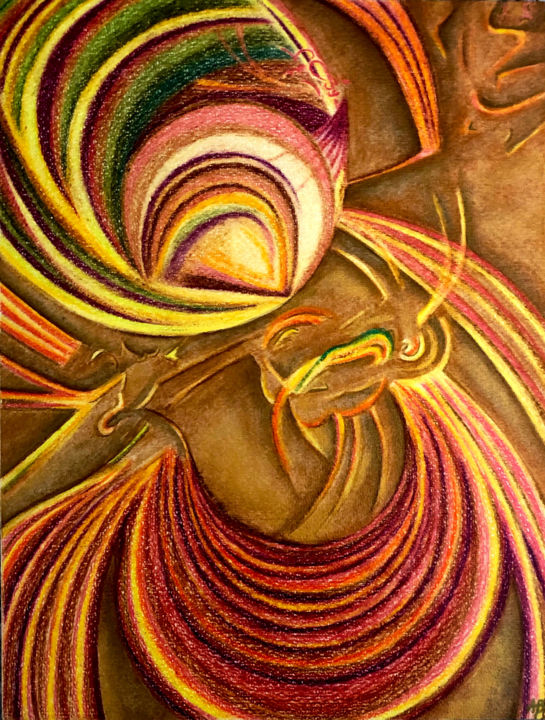 Peinture intitulée "Fractale dorée" par Anne Brigaud, Œuvre d'art originale, Crayon
