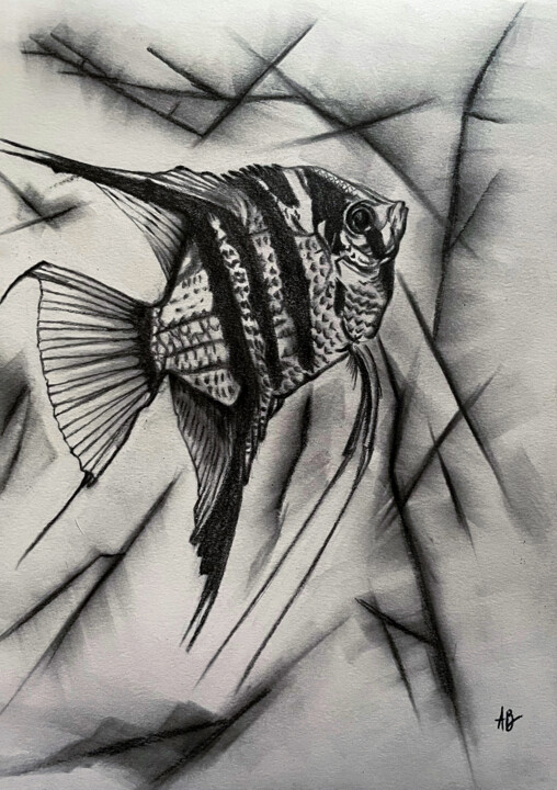 Peinture intitulée "Fish #2" par Anne Brigaud, Œuvre d'art originale, Graphite