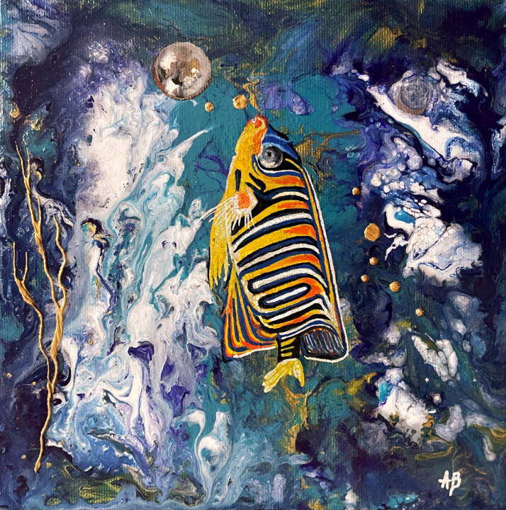 Painting titled "Fish #5" by Anne Brigaud, Original Artwork, Acrylic