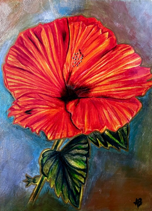 Painting titled "Hibiscus #2" by Anne Brigaud, Original Artwork, Pencil