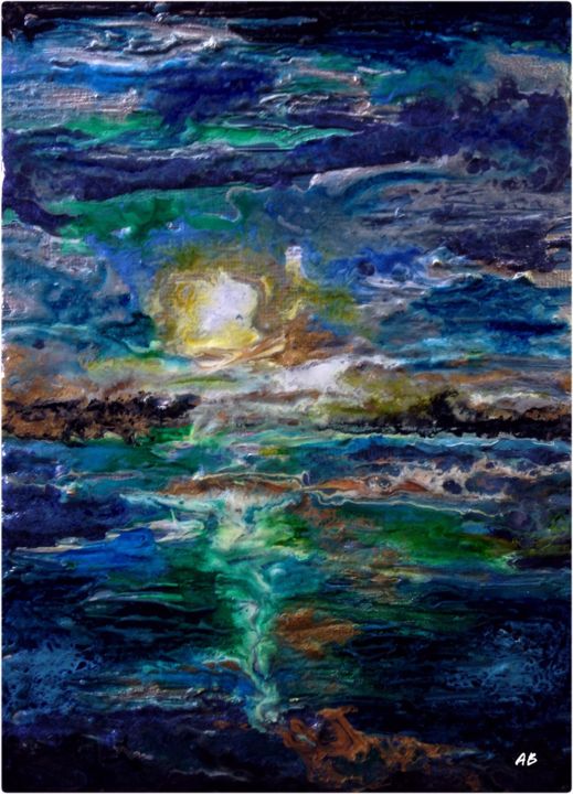 Painting titled "Couchant aux reflet…" by Anne Brigaud, Original Artwork