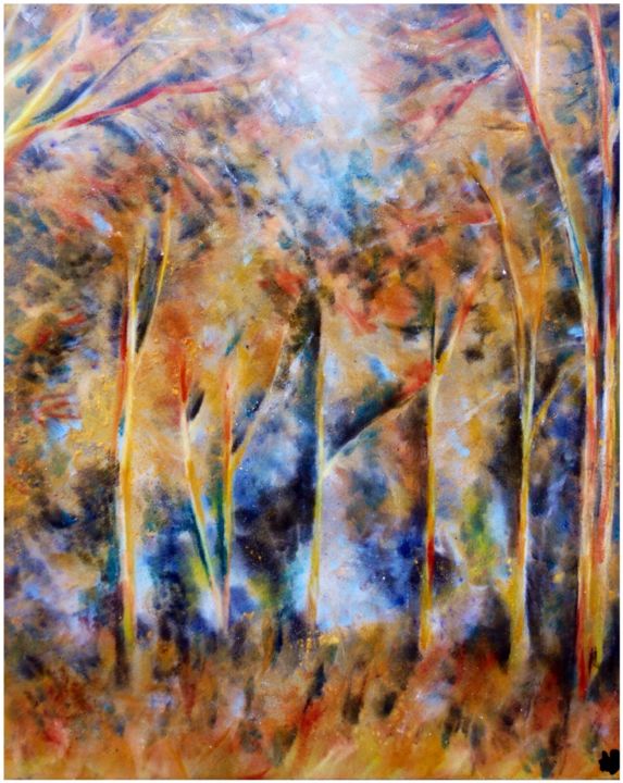 Painting titled "En calme forêt" by Anne Brigaud, Original Artwork
