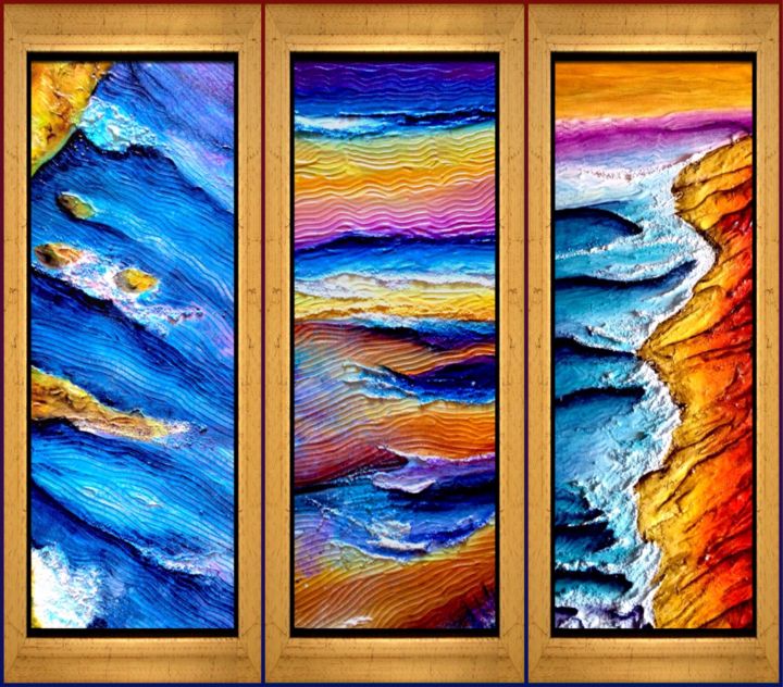 Painting titled "Triptyque 1-2-3" by Anne Brigaud, Original Artwork