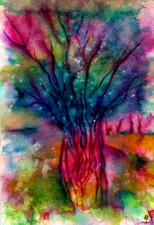 Painting titled "Arbre de Judée" by Anne Brigaud, Original Artwork