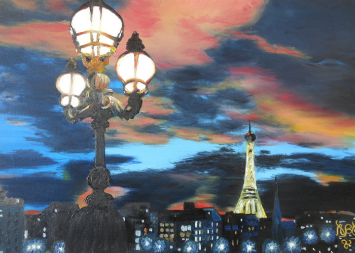 Painting titled "Une nuit a Paris" by Anne Brunello, Original Artwork, Oil