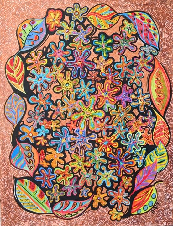 Pintura intitulada "fleurs 7" por Anne Cabon, Obras de arte originais, Acrílico