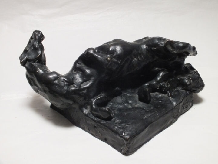 Sculptuur getiteld "Cheval - Roulade" door Anne Cardot, Origineel Kunstwerk, Bronzen