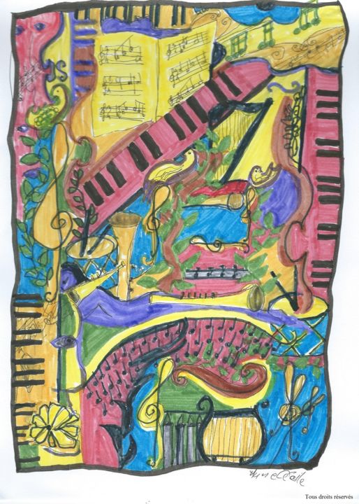 Drawing titled "Musique" by Anne-Cécile Makosso-Akendengué, Original Artwork, Other