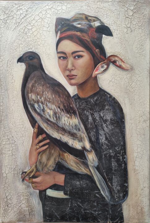 Pintura titulada "Femme à l'oiseau" por Anne Christine Fernand Laurent, Obra de arte original, Acrílico