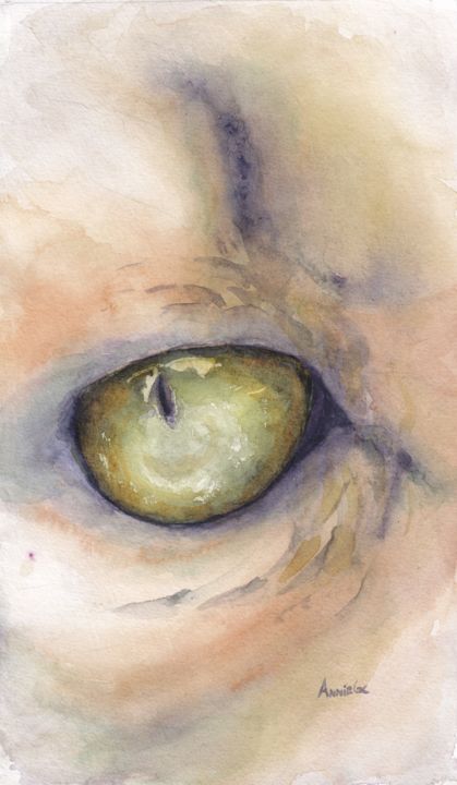 Peinture intitulée "Cat Eye" par Anniegc, Œuvre d'art originale, Aquarelle