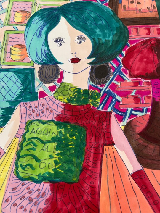 Painting titled "tee-shirt" by Anne Coupé, Original Artwork, Marker