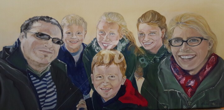 Painting titled "Une famille" by Anne Dahirel, Original Artwork, Oil