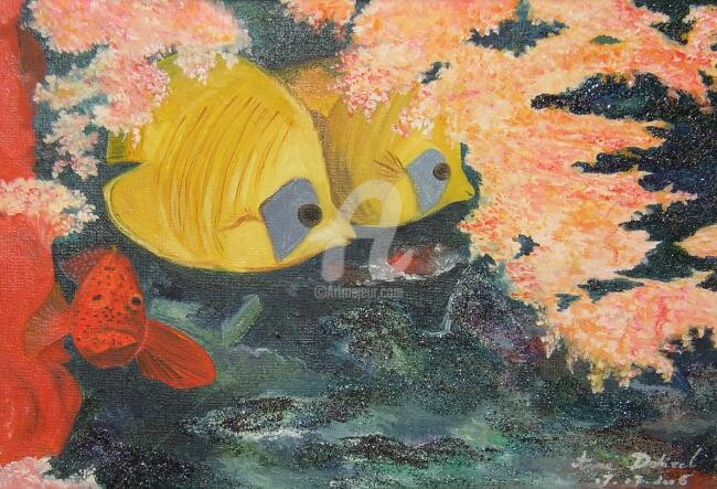 Pintura intitulada "poissons" por Anne Dahirel, Obras de arte originais